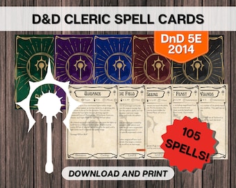 DnD Cleric Spell Cards, Dungeons and Dragons Printable, D&D 5E 2014 All Levels Instant Download, Fillable Empty Cards PDF