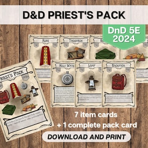 DnD Priest&#39;s Pack Item Equipment Cards 5E 2024, Dungeons and Dragons Printable, Game Master Tools, D&D Adventuring Gear Instant Download