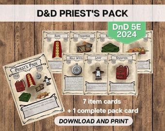 Cartas de equipo del paquete del sacerdote de D&D (5.ª edición, 2024), imprimible de Dungeons and Dragons, herramientas del director de juego, equipo de aventura de D&D, descarga instantánea