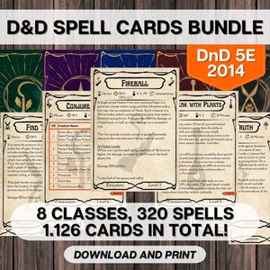 Pacote de cartas mágicas DnD, pacote para impressão Dungeons and Dragons, 8 classes, download instantâneo de todos os níveis D&D 5E 2014, PDF vazio preenchível