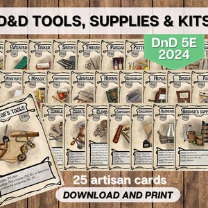 DnD ambachtelijke gereedschappen, benodigdheden en kits Uitrustingskaarten 5E 2024, Dungeons and Dragons afdrukbaar, D&D Adventure-uitrusting direct downloaden