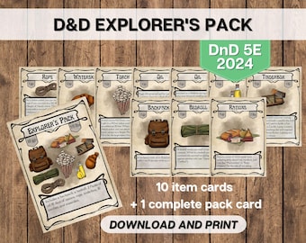Cartas de equipo del paquete de explorador de D&D (5.ª edición, 2024), imprimible de Dungeons and Dragons, herramientas del director de juego, equipo de aventura de D&D, descarga instantánea