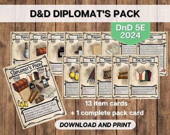 Cartas de equipo del paquete del diplomático de D&D (5.ª edición, 2024), imprimible de Dungeons and Dragons, herramientas del director de juego, equipo de aventura de D&D, descarga instantánea