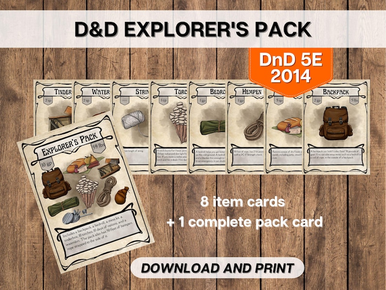 Dnd Explorer's Pack Item Equipment Cards, Dungeons and Dragons ...