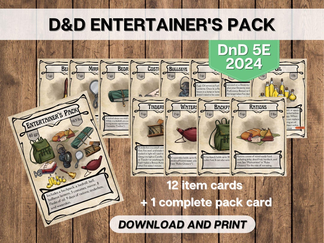 Dnd Entertainer's Pack Item Equipment Cards 5E 2024, Dungeons and ...