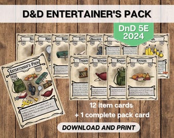 Cartas de equipo del paquete de entretenimiento de D&D (5.ª edición, 2024), herramientas imprimibles del director de juego de Dungeons and Dragons, equipo de aventura de D&D, descarga instantánea