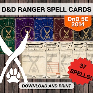Cartas de Magia de Ranger DnD, Dungeons and Dragons para Imprimir, D&D 5E 2014 Todos os Níveis Download Instantâneo, Cartas Vazias Preencháveis PDF