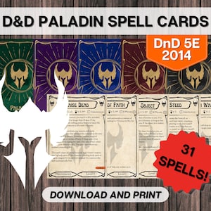 DnD Paladin spreukkaarten, afdrukbare kerkers en draken, D&D 5E 2014 alle niveaus direct downloaden, invulbare lege kaarten pdf