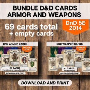 DnD-BUNDEL Wapenuitrustingskaarten, Dungeons and Dragons afdrukbaar, D&D 5E 2014 Adventuring Gear direct downloaden
