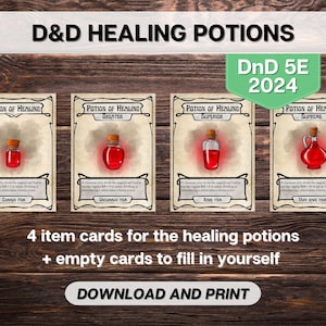Cartas de Poções de Cura D&D 5E 2024, Dungeons and Dragons TTRPG para impressão, Ferramentas do Mestre, D&D Aventuras Instantâneas para download em PDF