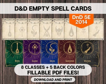 DnD Empty Fillable Spell Cards Bundle, Dungeons and Dragons Printable Pack, 8 Classes, Instant Download PDF