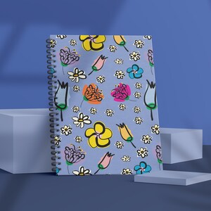 Blue Floral Spiral Notebook, Ruled Line, School Notebook, College Notebook, Personal Journal, Designer Stationery, Flowers Original Design
