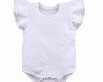 Stitch Collection Baby Newborn Toddler Girls Flutter Ruffle Sleeve Basic White Onesie Bodysuit Underlayer Under Overalls OshKosh