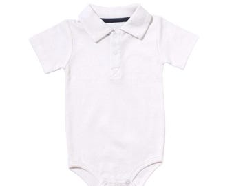 Stitch Collection Baby Newborn Boys White Polo Undershirt Little Man SUMMER COOL Basic Onesie Button up- For under Overalls