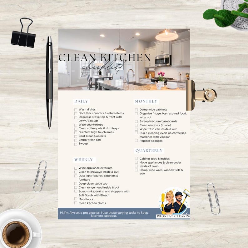 Kitchen Cleaning Checklist Printable, Deep Cleaning Guide, Spring ...
