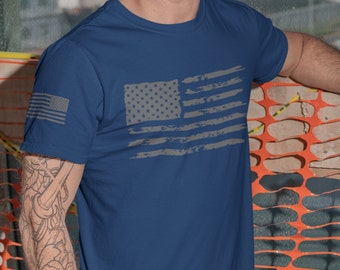 Camisa patriótica americana, camisa de bandera americana angustiada, camiseta de hombre con bandera de EE. UU., camisa de EE. UU., camisa del 4 de julio, camisa del ejército, camisa militar