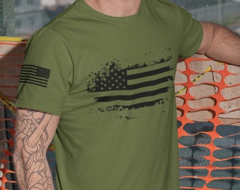 Camisa patriótica estadounidense, camisa del 4 de julio, camisa de bandera estadounidense angustiada, camiseta de hombre con bandera de EE. UU., camisa de EE. UU., camisa del ejército, camisa militar