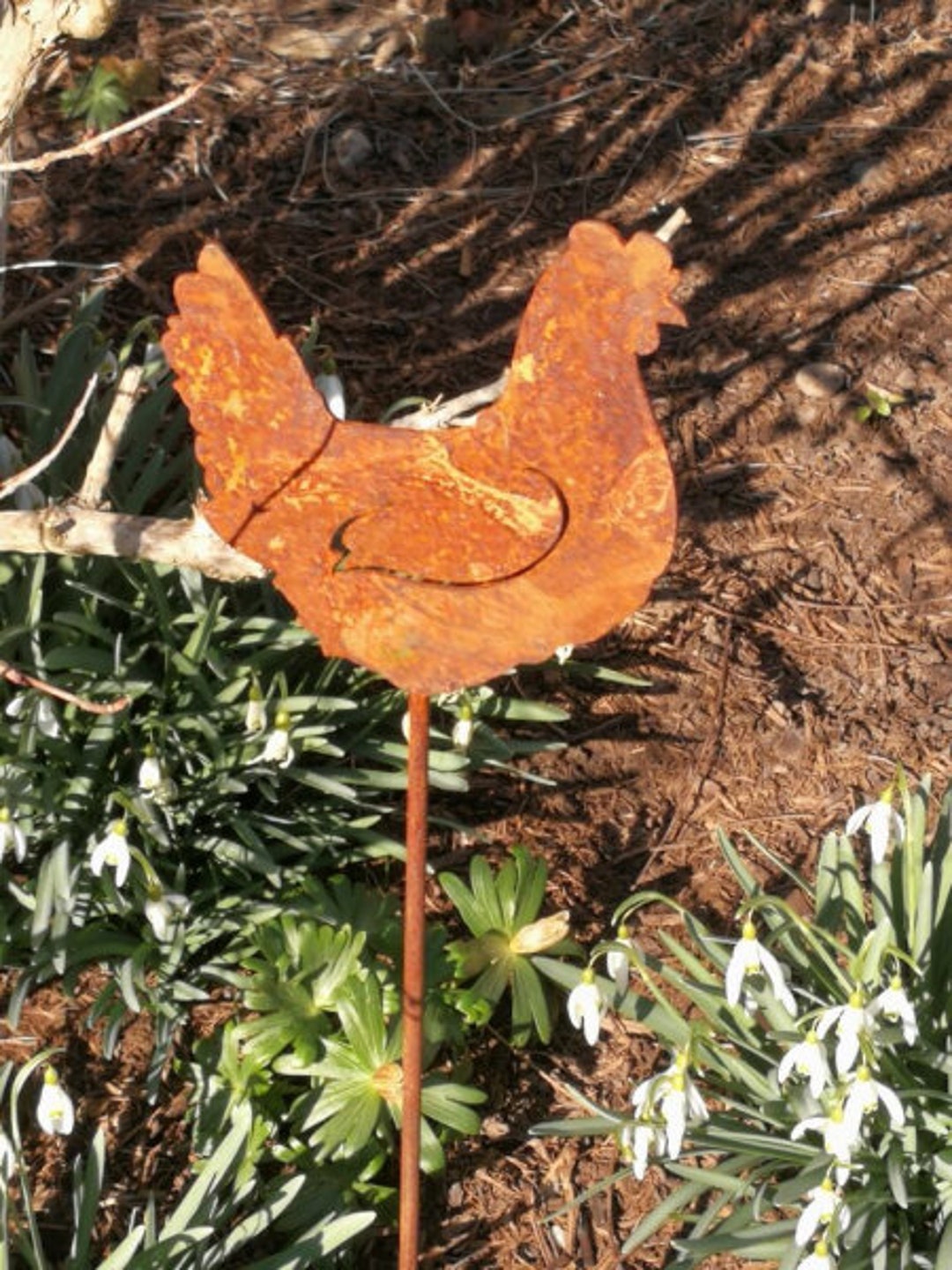 Patina Hen on a Stick Garden Decoration Rust Garden Decoration Rust ...