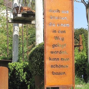 Edelrost Gartenschild "Steiniger Weg" 118x33 cm Metall Sichtschutz Sichtschutzwand Spruchschild