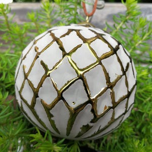 Christmas tree ball Mailo Sei diamond top stripes, cream-gold Christmas tree ball glass ball Christmas Christmas Christmas ball