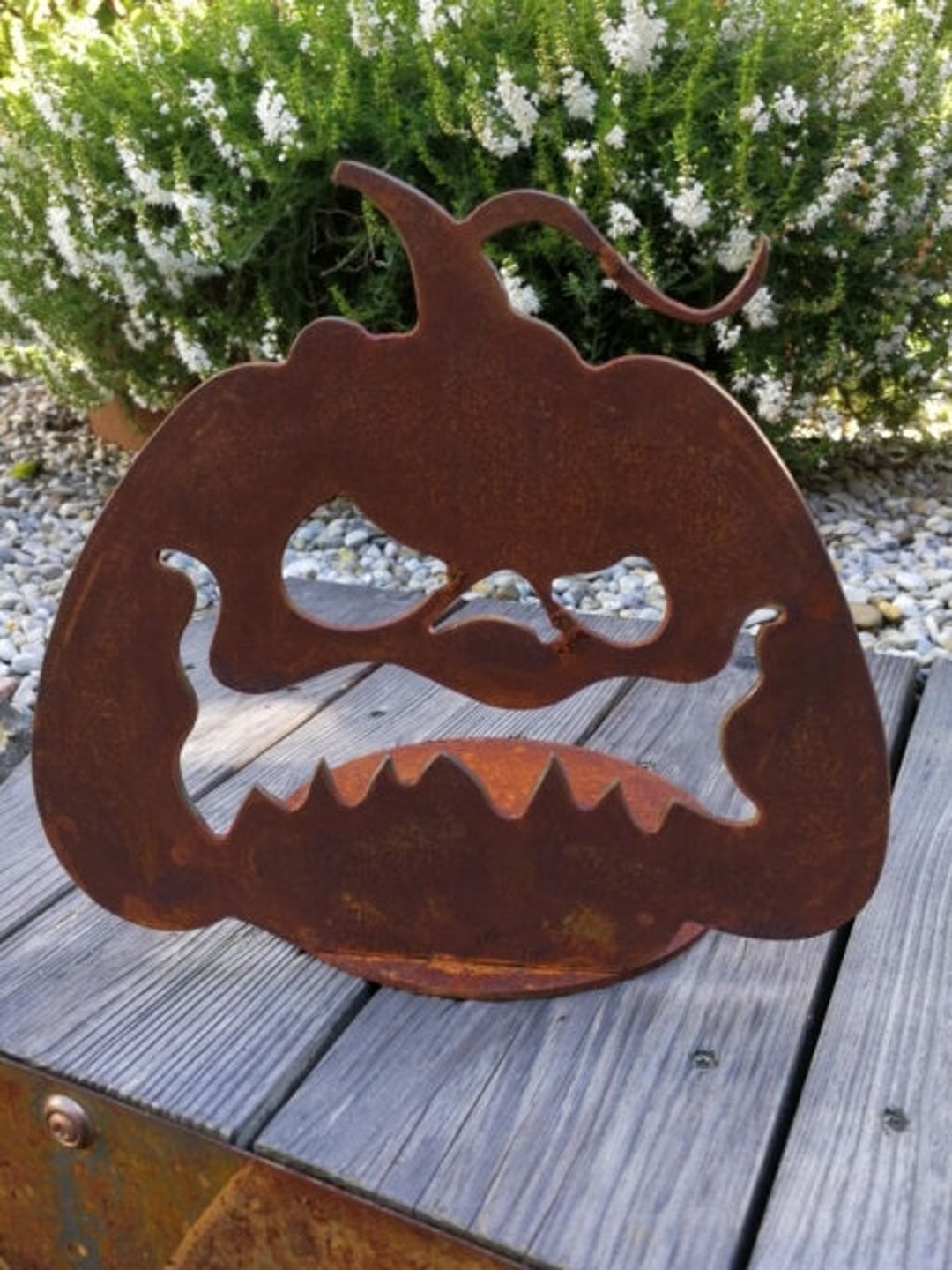 Patina Halloween Pumpkin Creepy Garden Decoration Rust Garden Etsy
