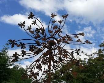 Papillons d'éolienne patinés, double tige de jardin en treillis, décoration de jardin, piquet de jardin en métal rouille