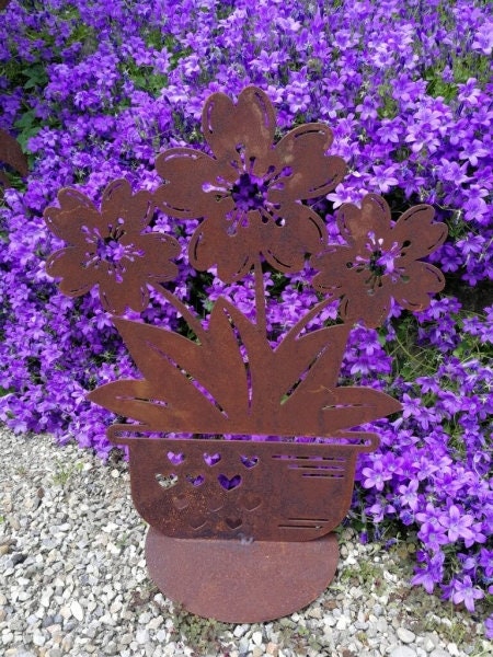 Edelrost Blumen im Herztopf Rostblume Metallblume Gartedeko Etsy