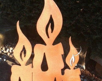 Decorazioni Natalizie Da Giardino In Metallo Color Ruggine - 4 Candele E 2 Fiocchi Di Neve Per Avvento