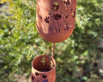 Lot de 2 piquets de jardin, lanterne Lamia décoration de jardin, décoration en métal rouille, décoration de jardin rouille
