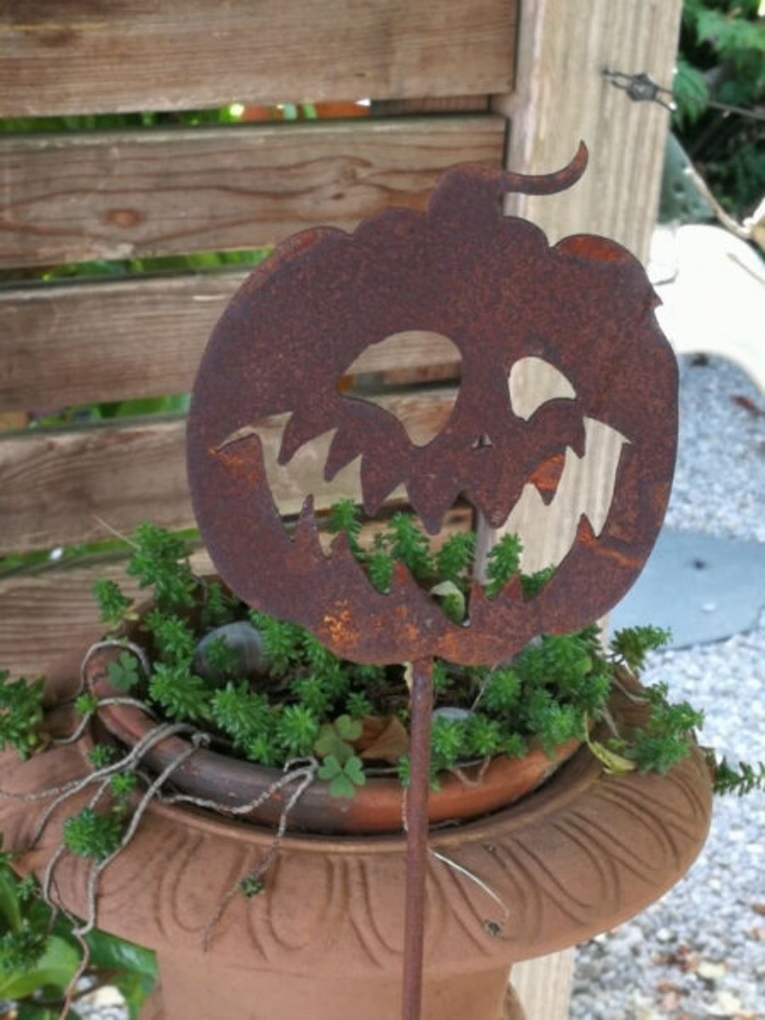 Patina Halloween Pumpkin Phat Jack on a Stick Garden Etsy