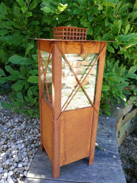 Edelrost Laterne mit Glas, 50 cm Gartendeko Rost Rostdeko Gartendekoration