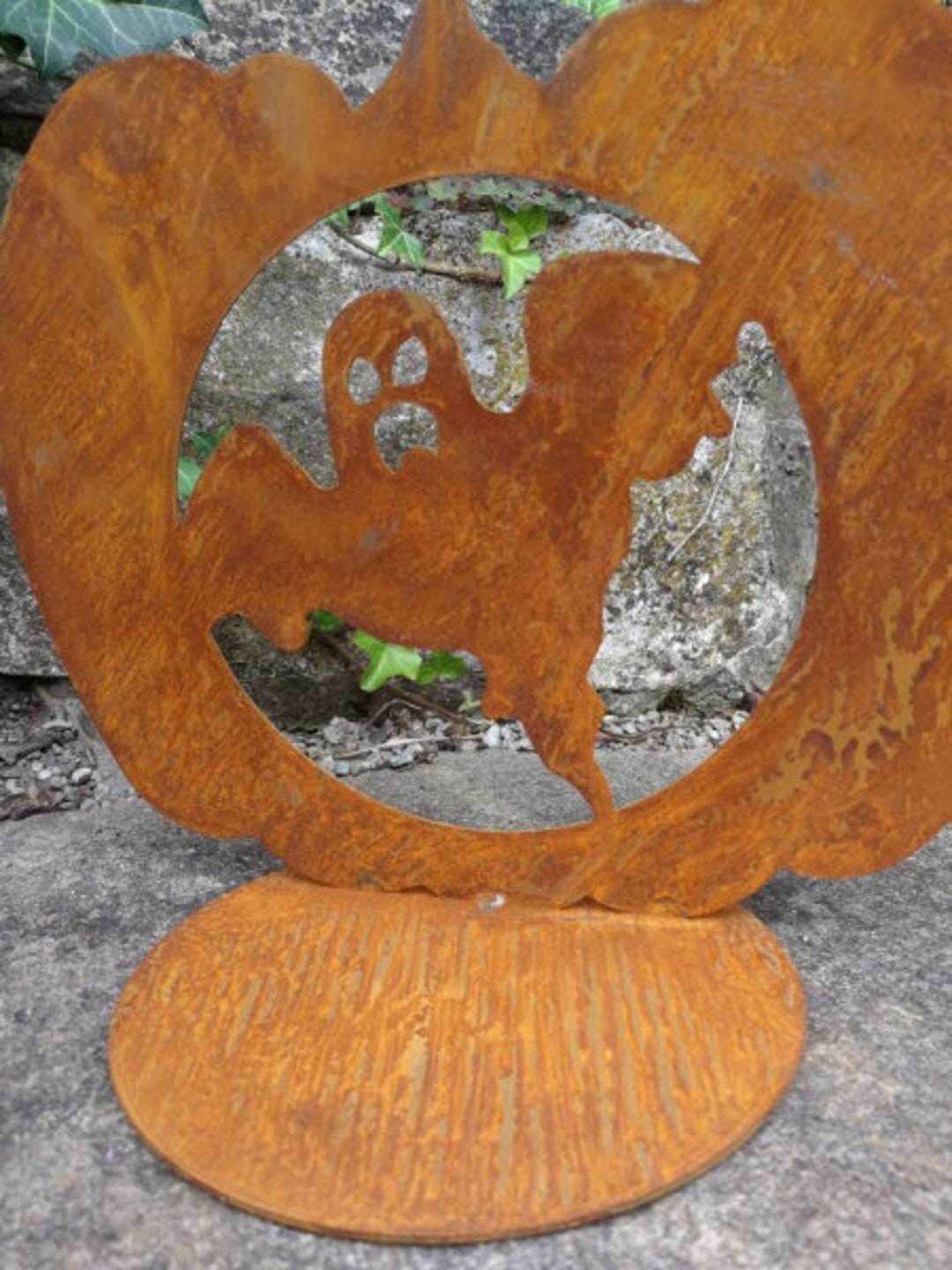 Patina Halloween Pumpkin With Ghost on Plate Garden Etsy