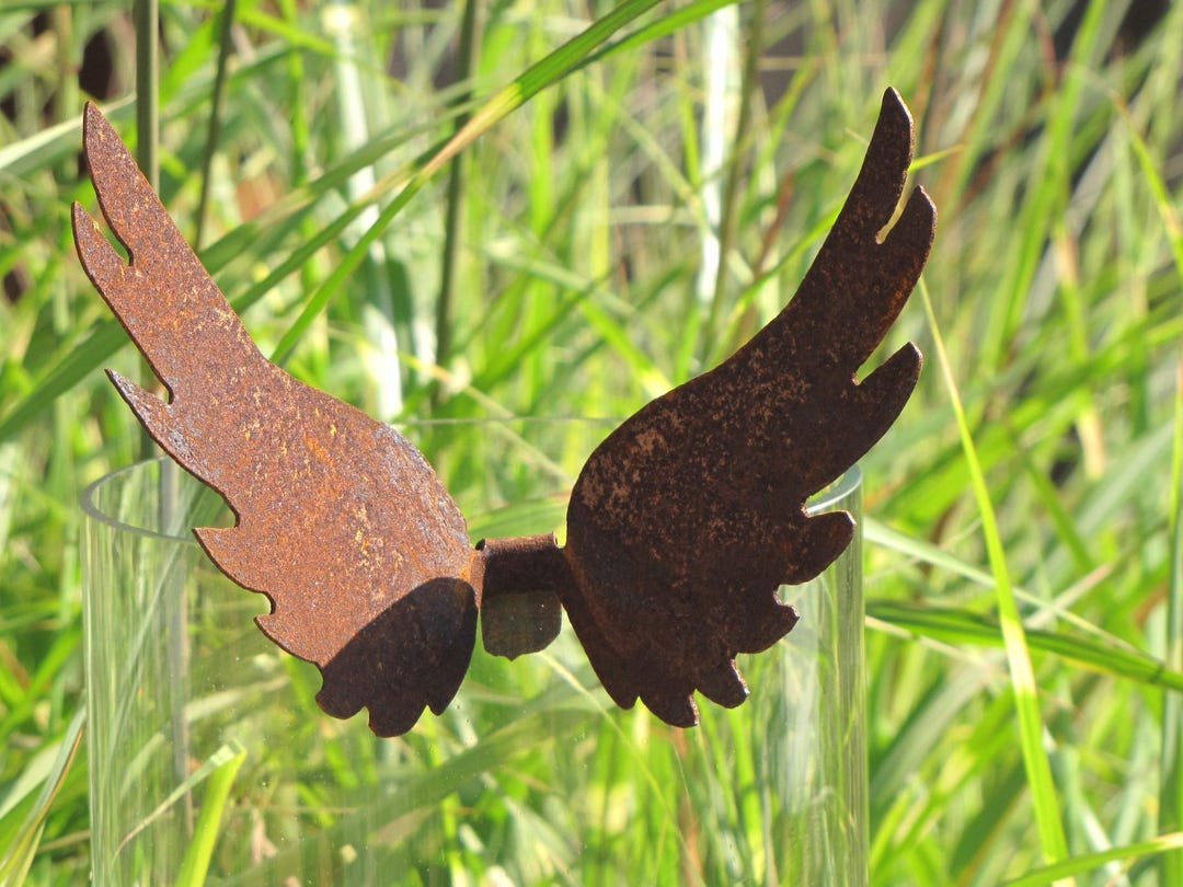 Rust Angels Tall, Rusted Metal Angel Wings for Hanging, Garden Decoration, Rust ...