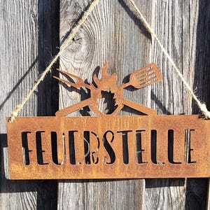 Edelrost Hängeschild Feuerstelle Gartenko Metall Rostdeko Edelrost Gartendeko