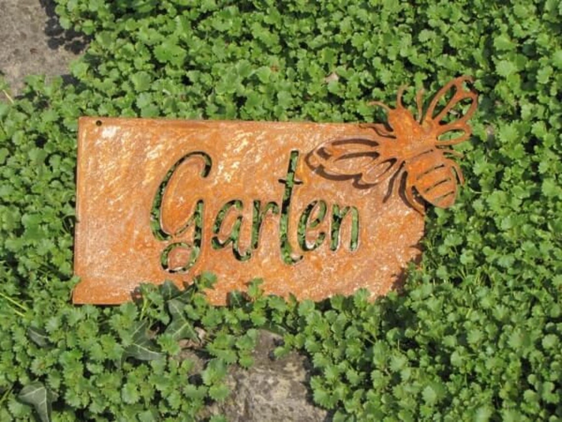 Edelrost Schild Garten mit Biene Rostschild Metallschild Etsy