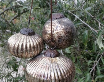 Appendini per palline per albero di Natale Athrios, set da 3, marrone-oro antico