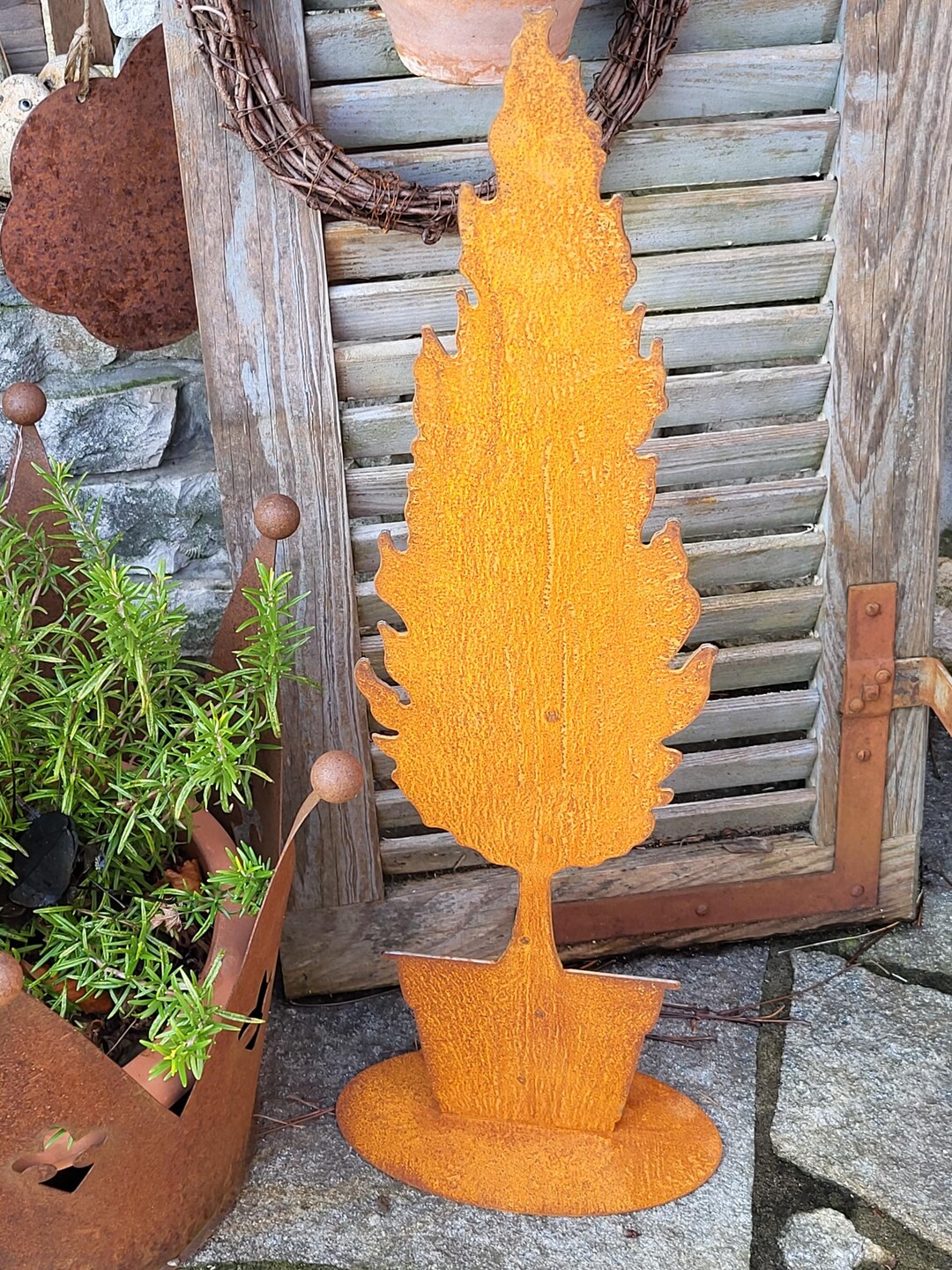 Patina Conifer Thuja Tree of Life in Pot Garden Decoration Metal Rust ...