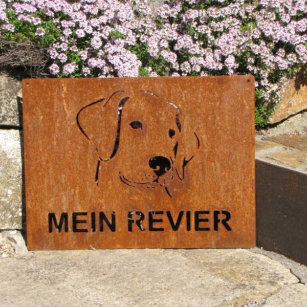 Edelrost Dekoschild Hund "Mein Revier" Gartendeko Rost Metall Rostdeko