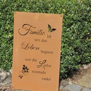 Edelrost Gedichttafel Familie, Leben, Liebe, 40 cm Rostschild
