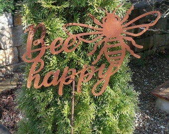Edelrost Gartenstecker Bee Happy Gartendeko Tierfigur Rosttier