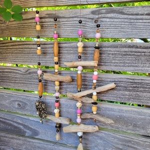 Mobile Treibholz Glasornament, Rosè hängend, Sonne Boho Fenster Aufhänger, Suncatcher, Boho Mobile