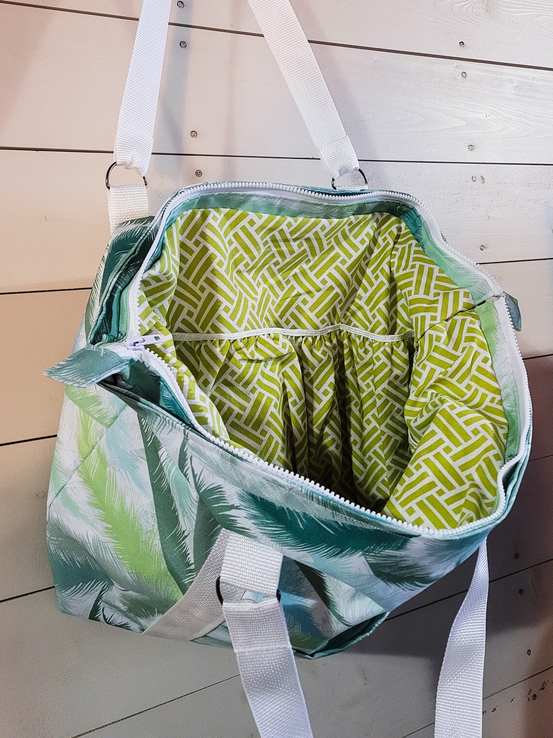 Handmade XL Tote Bag Lime Green and Tropical | Etsy