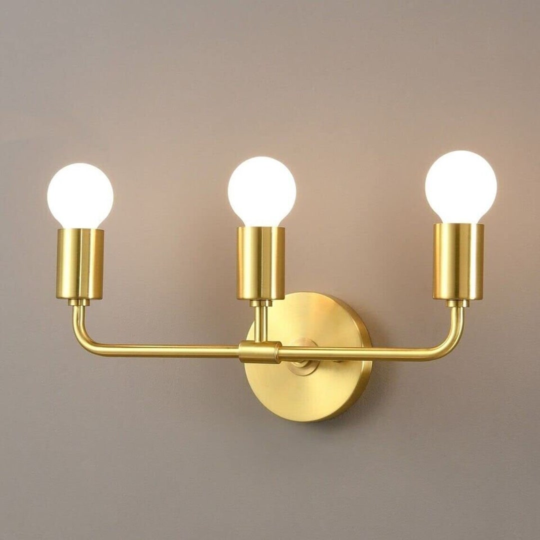 3light Brushed Gold Wall Sconce Modern Bathroom Vanity Etsy