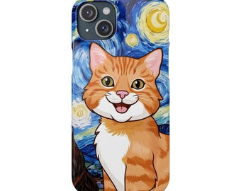 Whimsical Cat Phone Case, Artistic Snap Cases for Cat Lovers, Fun Pet Gift, Unique Phone Accessory, Galaxy Starry Night Design