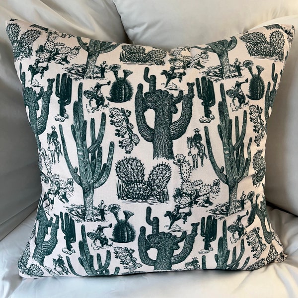 Funda de almohada de cactus y vaquero: estampado caprichoso, decoración del hogar hecha a mano