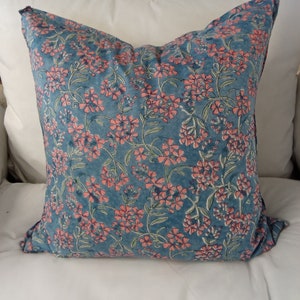Blue, Pink and Green Floral Pillow Cover | Indian Hand Block Print | Decorative Pillow Cover | Handmade Home Decor | Designer Pillow