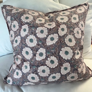 Gray and White Floral Pillow Cover | Indian Hand Block Print | Decorative Pillow Cover | Handmade Home Decor | Designer Pillow
