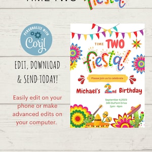 EDITABLE, Fiesta Birthday Party Invitation, Editable Invitation, Time Two Fiesta, 2nd Birthday Party, Mexican Theme Party