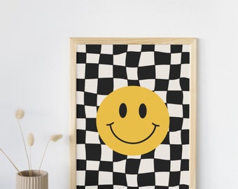 Smile Y2K Checker Board Wall Print In Black & White | Living Room Bedroom Kitchen Hallway Office | Unframed
