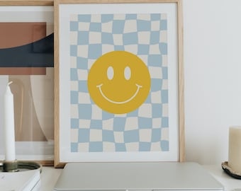 Smile Y2K Checker Board Wall Print | Living Room Bedroom Kitchen Hallway Office | Unframed